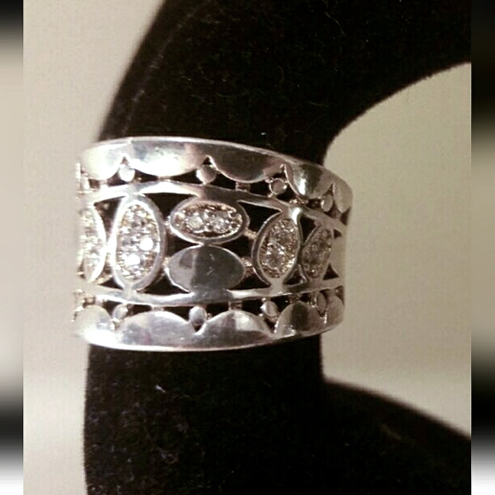 Size 9 - 925 Stamped Sterling Silver White Sapphire Ring